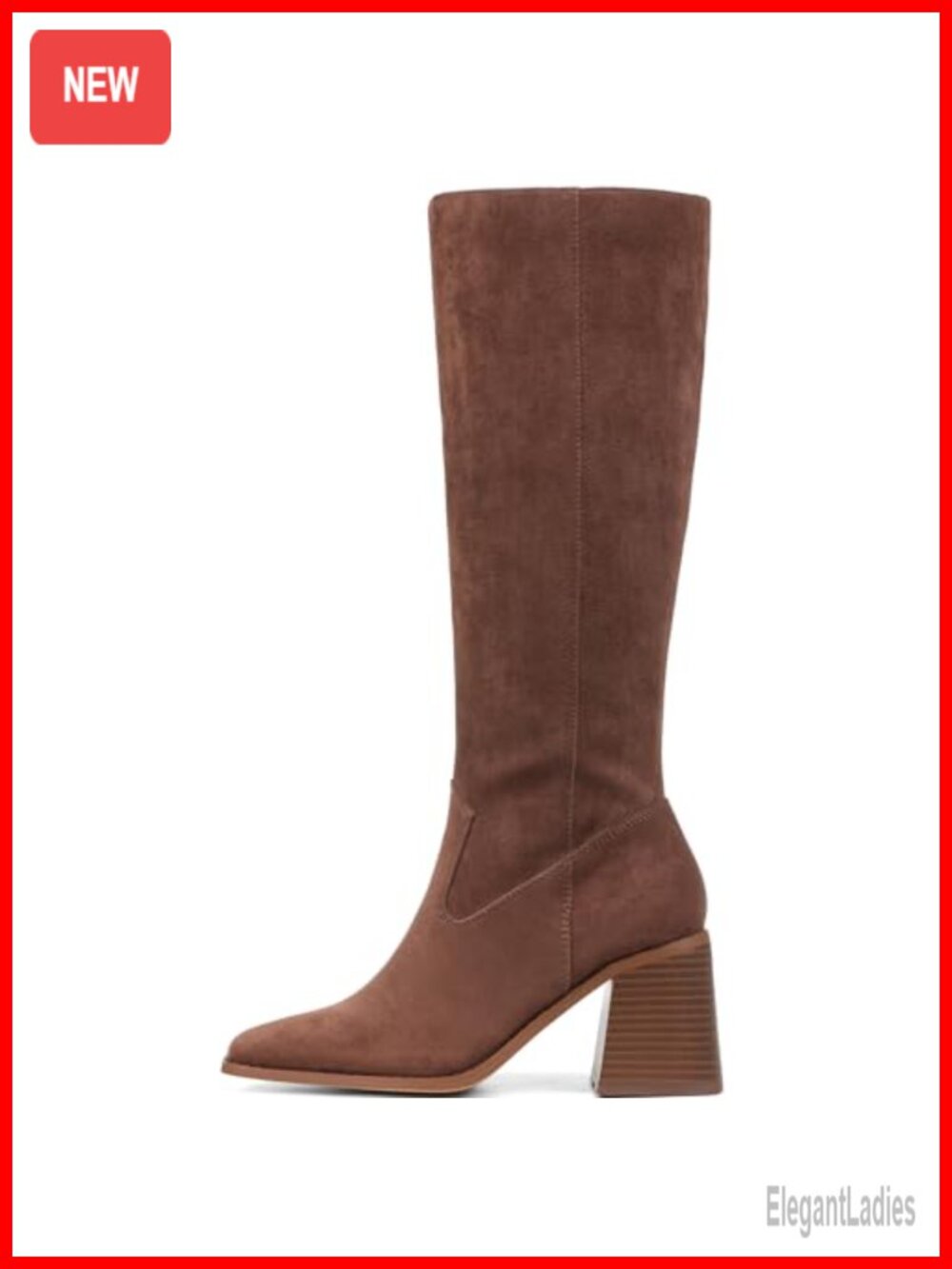 Wide Calf Knee High Boots Square Toe Chunky Heel Suede Tall Winter Boots